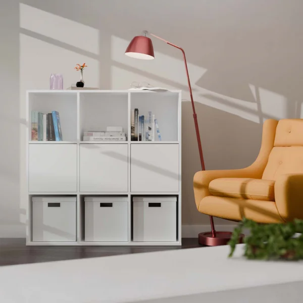 Libreria 111x111h cm 6 vani a giorno 3 ante bianco Giove