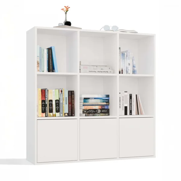 Libreria 111x111h cm 6 vani a giorno 3 ante bianco Giove
