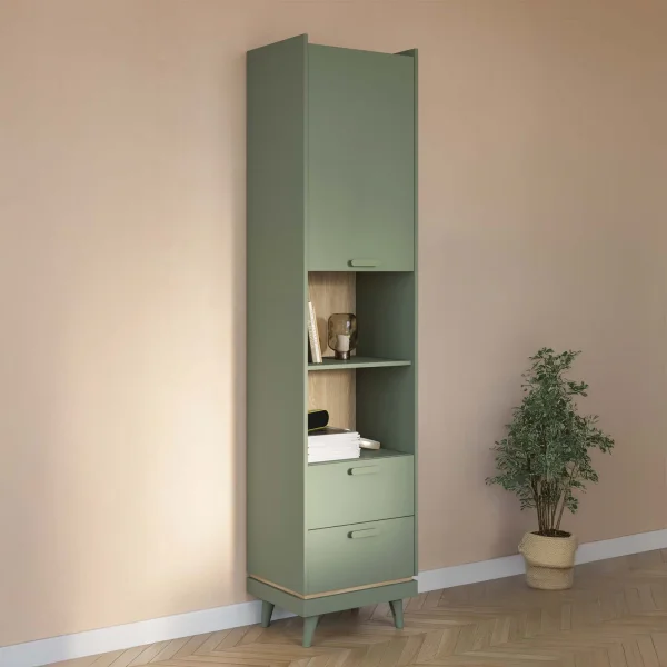Libreria 50x215h cm 2 cassetti 2 vani a giorno verde salvia Yu