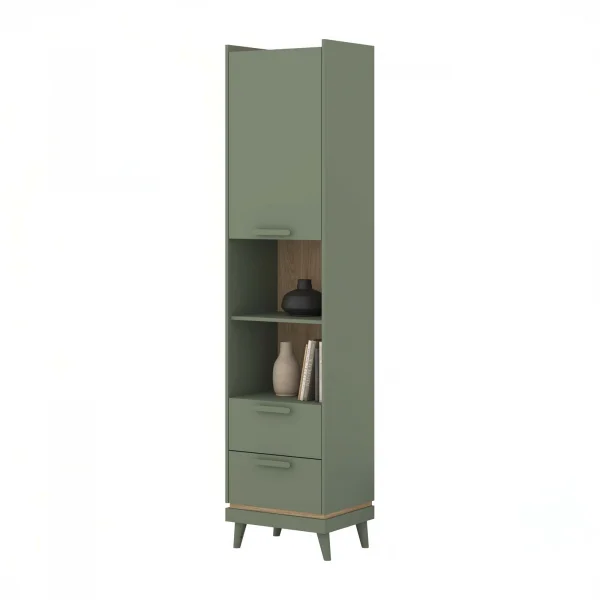 Libreria 50x215h cm 2 cassetti 2 vani a giorno verde salvia Yu