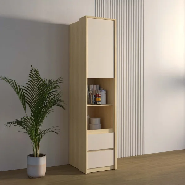 Libreria a colonna 45x215h cm 1 anta 2 ripiani 2 cassetti beige cashmere rovere Elvira
