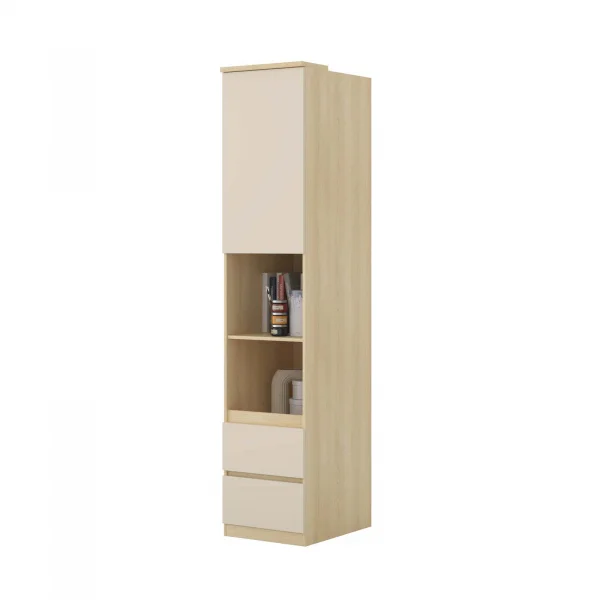 Libreria a colonna 45x215h cm 1 anta 2 ripiani 2 cassetti beige cashmere rovere Elvira