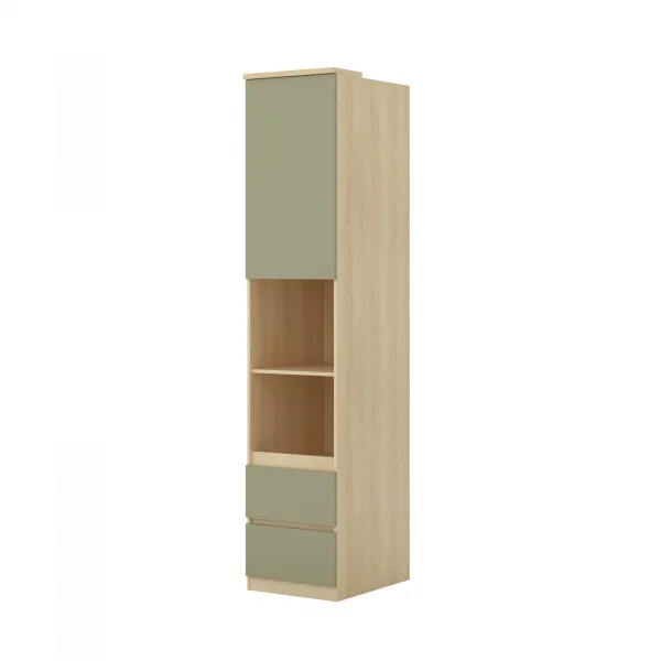 Libreria a colonna 45x215h cm 1 anta 2 ripiani 2 cassetti verde salvia rovere Elvira