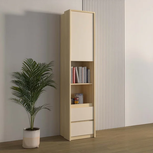 Libreria a colonna 45x215h cm 1 anta 2 vani a vista 2 cassetti beige cashmere rovere Elvira