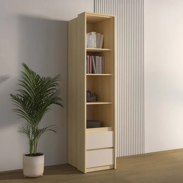 Libreria a colonna 45x215h cm 4 ripiani 2 cassetti beige cashmere rovere Elvira