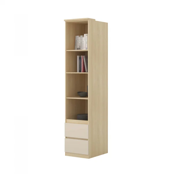 Libreria a colonna 45x215h cm 4 ripiani 2 cassetti beige cashmere rovere Elvira