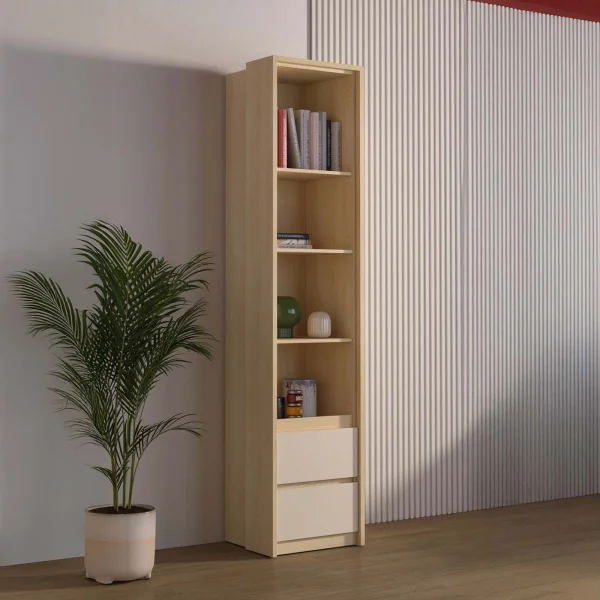 Libreria a colonna 45x215h cm 4 vani a vista 2 cassetti beige cashmere rovere Elvira