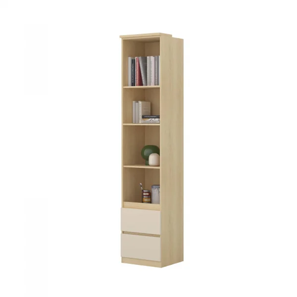 Libreria a colonna 45x215h cm 4 vani a vista 2 cassetti beige cashmere rovere Elvira