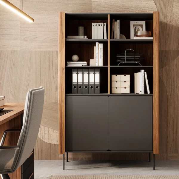 Libreria mobile multiuso 105x167h cm 2 ante noce nero Wrappy