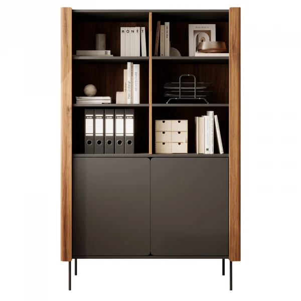 Libreria mobile multiuso 105x167h cm 2 ante noce nero Wrappy