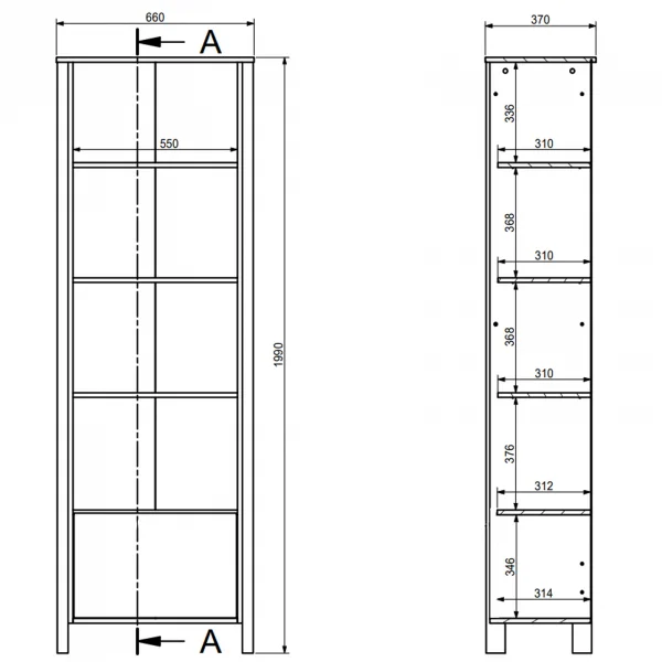 Libreria moderna 66x200h cm 5 ripiani rovere Leave