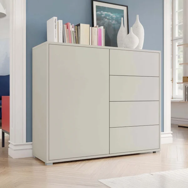 Madia 100x93h cm 1 anta 4 cassetti moderna beige cashmere Eindhoven