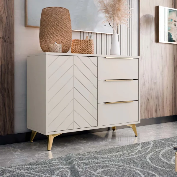 Madia 104x80h cm 1 anta 3 cassetti beige con frontali serigrafati Miriam