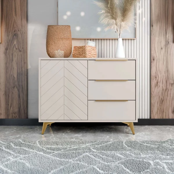 Madia 104x80h cm 1 anta 3 cassetti beige con frontali serigrafati Miriam