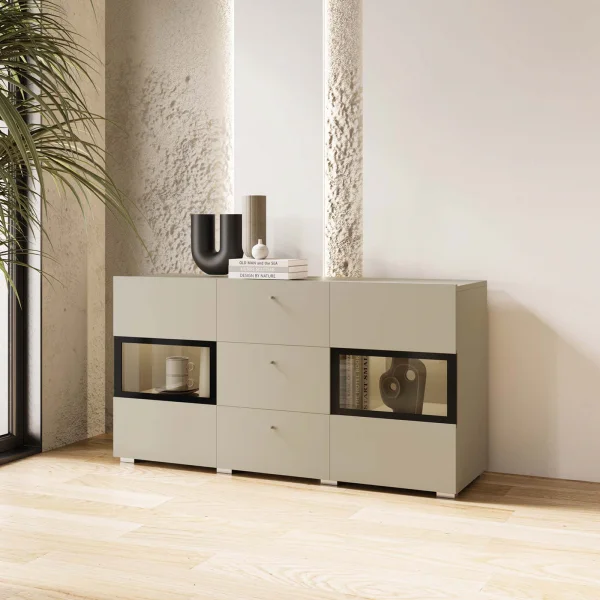 Madia 132x70h cm 3 cassetti 2 ante beige cashmere Emotion Gihome®