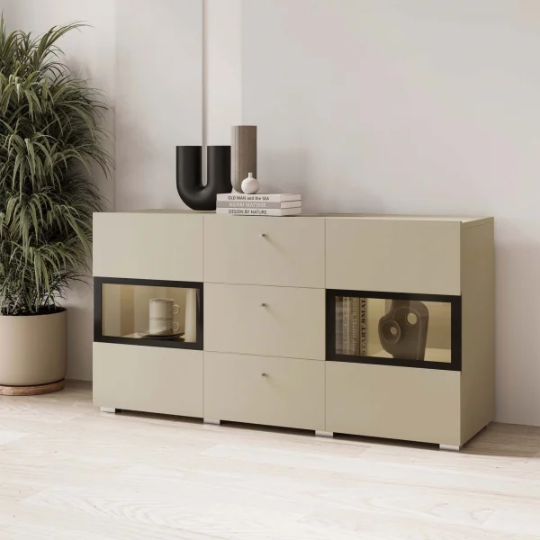 Madia 132x70h cm 3 cassetti 2 ante beige cashmere Emotion Gihome®