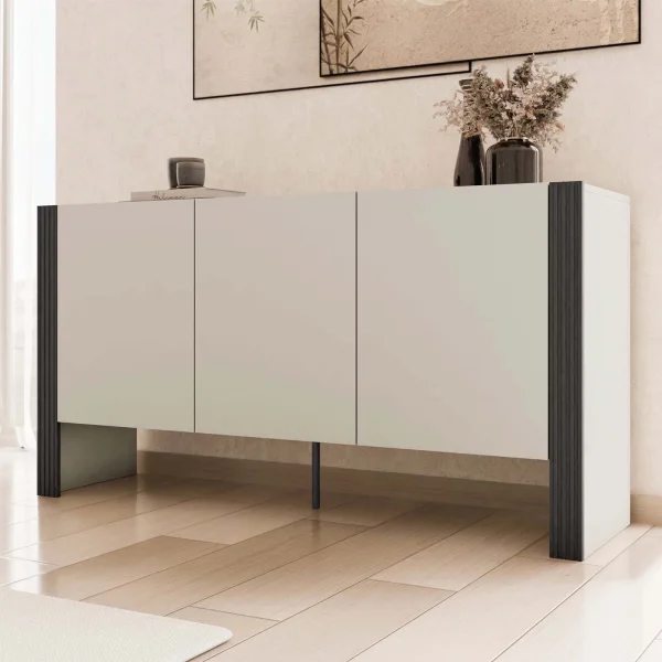 Madia 151x79h cm 3 ante con design scanalato beige cashmere nero Medellín
