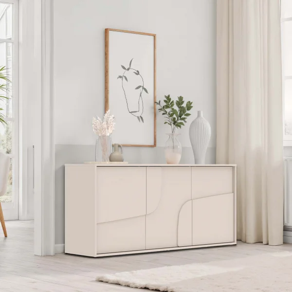 Madia 155x70h cm 3 ante design in rilievo beige cashmere Sonia