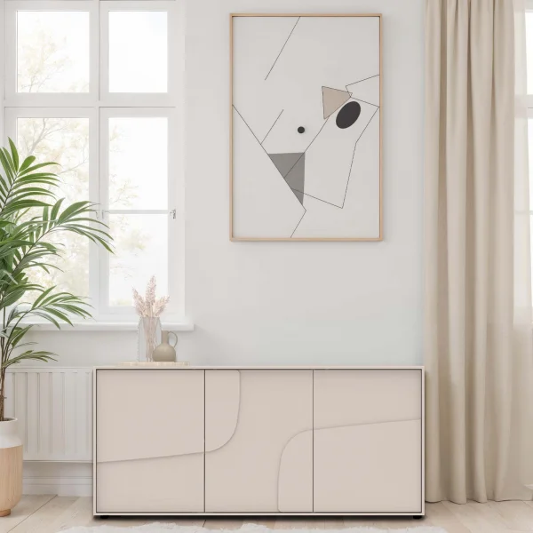 Madia 155x70h cm 3 ante design in rilievo beige cashmere Sonia