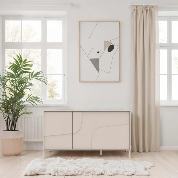 Madia 155x86h cm 3 ante design in rilievo con piedini beige cashmere Sonia