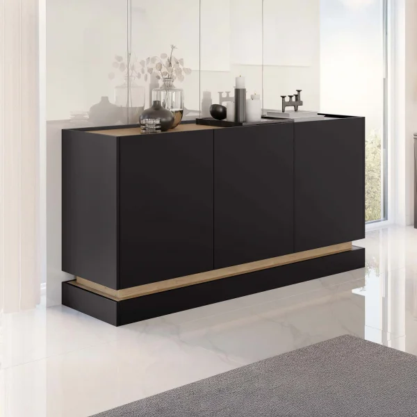 Madia 160x75h cm 3 ante moderna nero rovere Rhea