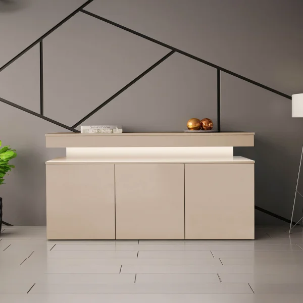 Madia 160x83h cm 3 ante moderna con led beige cashmere Lumus