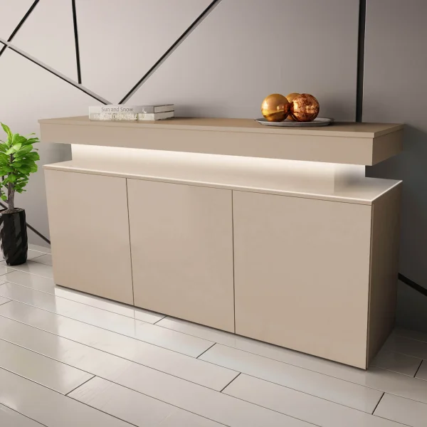 Madia 160x83h cm 3 ante moderna con led beige cashmere Lumus
