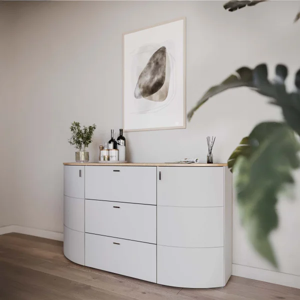 Madia 160x90h cm 2 ante 3 cassetti grigio chiaro rovere Lea