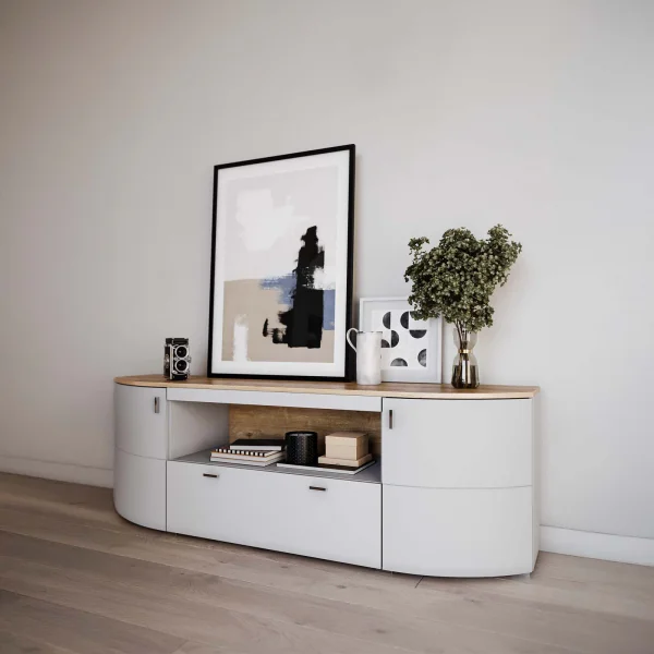 Madia 180x61h cm 2 ante 1 cassetto grigio chiaro rovere Lea