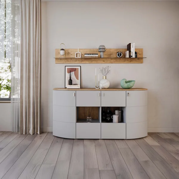 Madia 180x90h cm 4 ante grigio chiaro rovere Lea