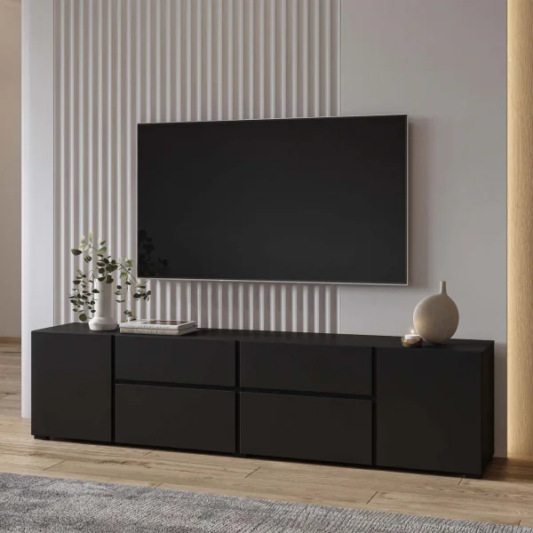 Mobile tv 195x48h cm 2 ante 2 cassetti 2 ribaltine nero Edge
