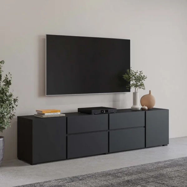 Mobile tv 195x48h cm 2 ante 2 cassetti 2 ribaltine nero Edge