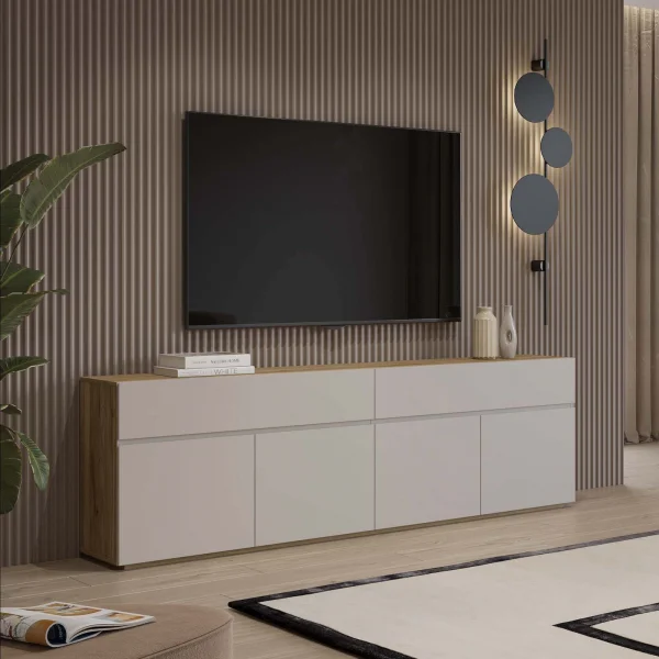 Madia 200x64h cm 4 ante 2 cassetti cashmere rovere Delia