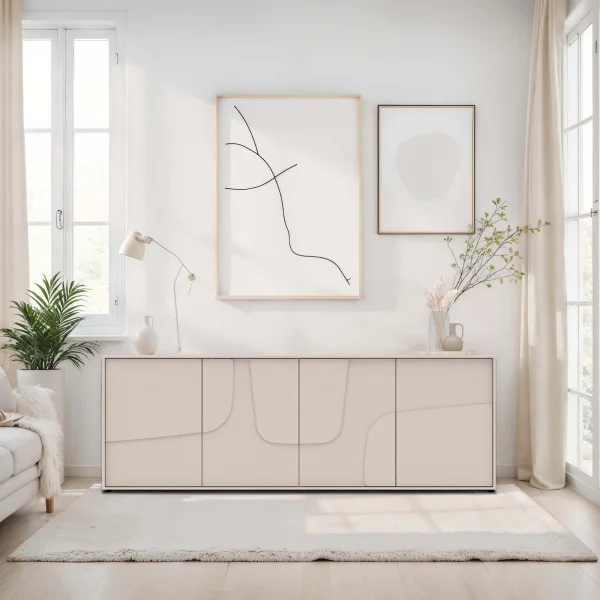 Madia 205x70h cm 4 ante design in rilievo beige cashmere Sonia