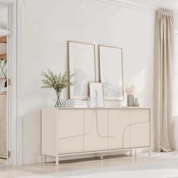 Madia 205x84h cm 4 ante design in rilievo con piedini beige cashmere Sonia