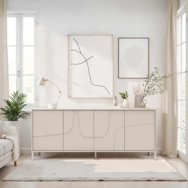 Madia 205x84h cm 4 ante design in rilievo con piedini beige cashmere Sonia