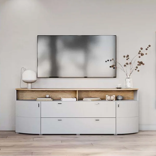 Madia 220x80h cm 2 ante 2 cassetti grigio chiaro rovere Lea