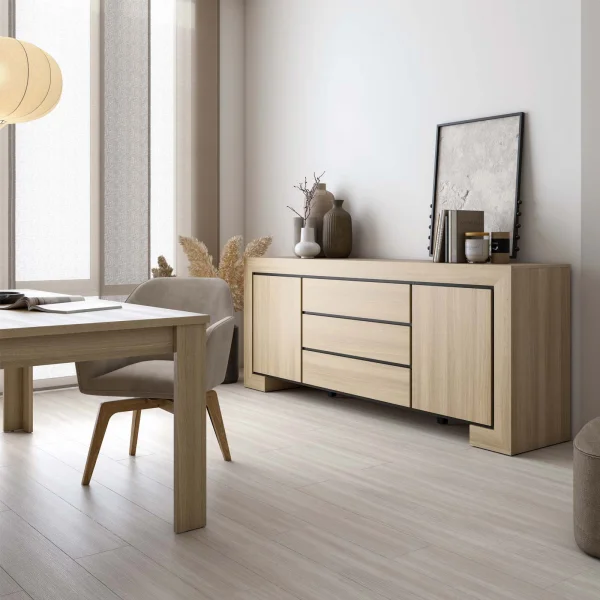 Madia 225x90h cm 3 cassetti 2 ante rovere Écarté