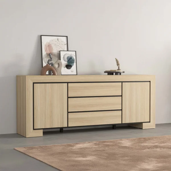 Madia 225x90h cm 3 cassetti 2 ante rovere Écarté