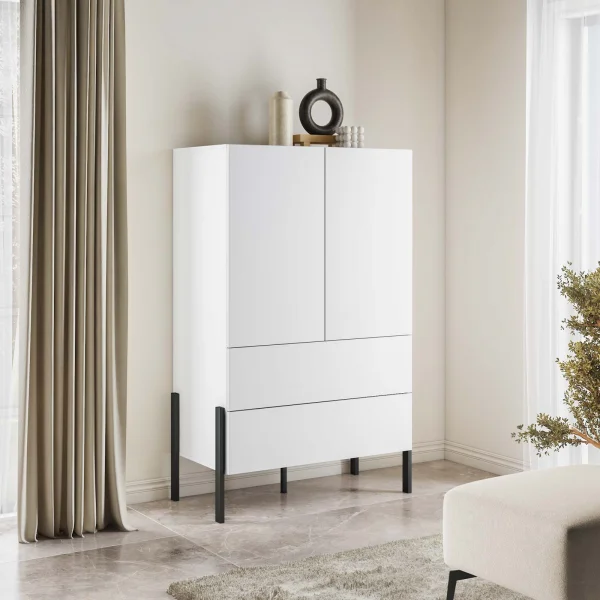 Madia alta 90x150h cm 2 ante 4 cassetti bianco Simple