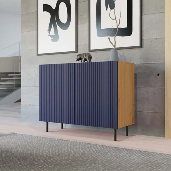 Madia moderna 100x78h cm 2 ante blu rovere cannettato Koreva