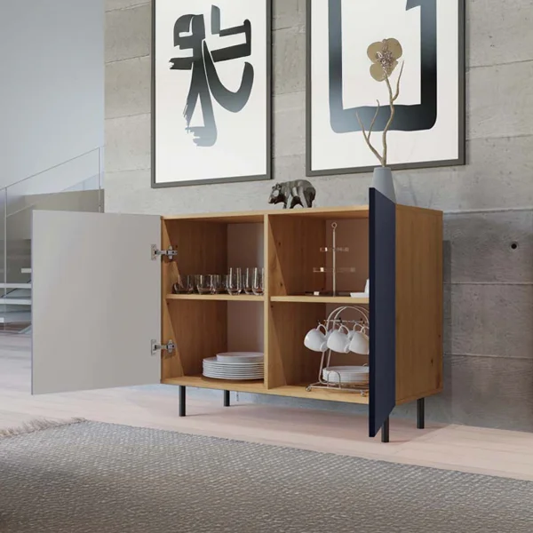 Madia moderna 100x78h cm 2 ante blu rovere cannettato Koreva