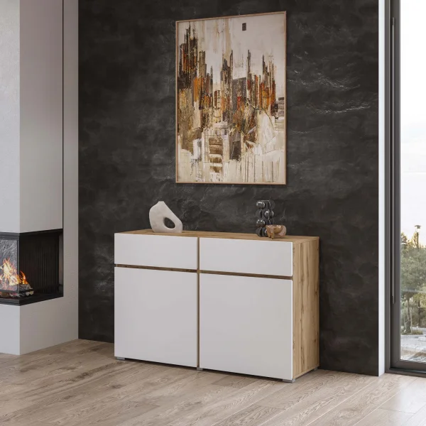 Madia moderna 120x78h cm 2 ante 2 cassetti bianco rovere Lolla