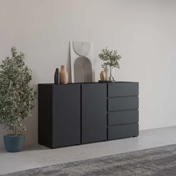 Madia moderna 138x78h cm 2 ante 4 cassetti nero Edge