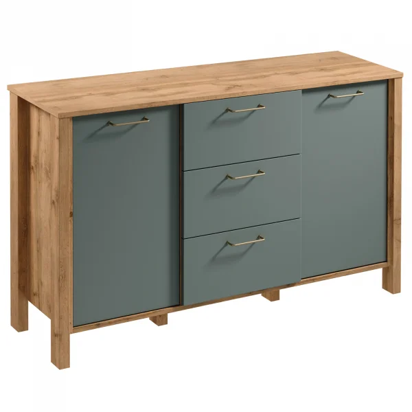 Madia moderna 138x81h cm 2 ante 3 cassetti rovere verde Leave