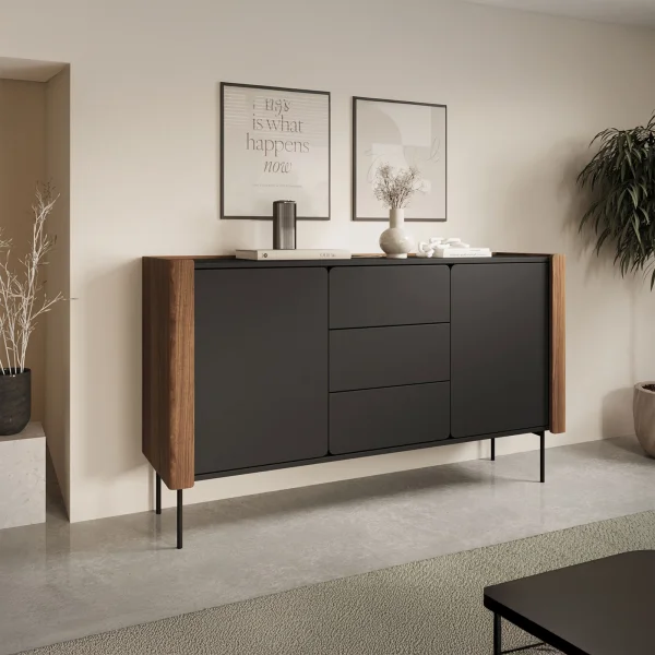 Madia moderna 142x83h cm 2 ante 3 cassetti noce nero Wrappy