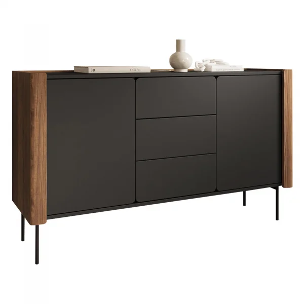 Madia moderna 142x83h cm 2 ante 3 cassetti noce nero Wrappy
