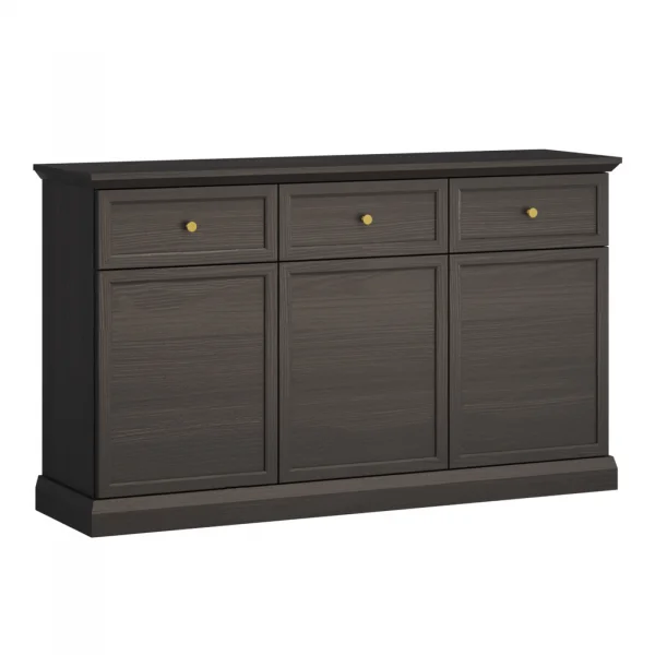 Madia moderna 146x86h cm 3 ante 3 cassetti shabby nero grafite Purro