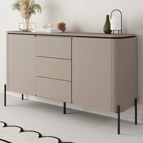 Madia moderna 163x95h cm 2 ante 3 cassetti tortora Carty