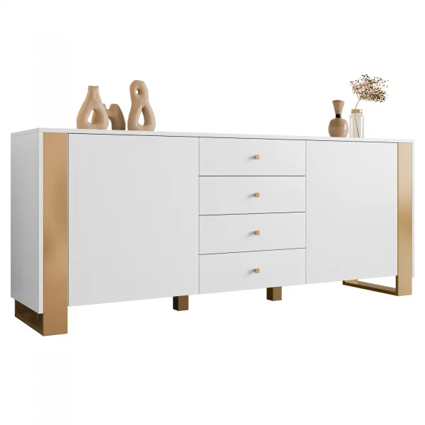 Madia moderna 180x74h cm 2 ante 4 cassetti bianco oro Reflex